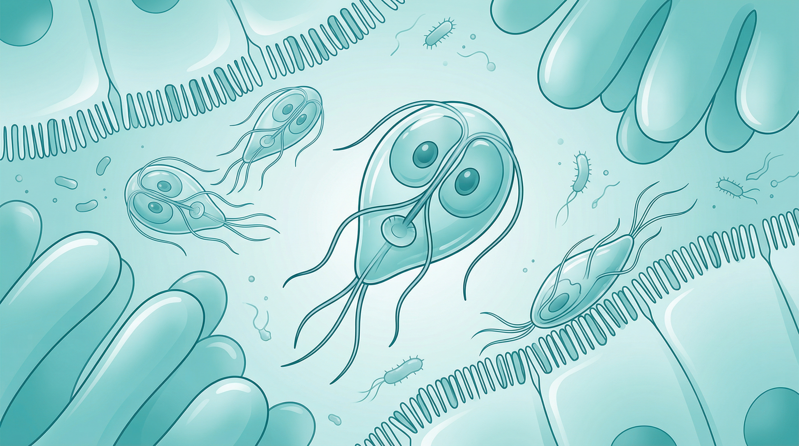 Ilustración médica de Giardia intestinalis - protozoo parásito intestinal